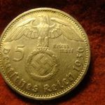 Német ezüst 5 márka 1936 A Hindenburg, nagy horogkereszttel 13.88 gramm 0.900 fotó