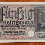 1940 - 1945 -ig NÉMET 50 Reichsmark II. VH horogkeresztes vízjeles szárazbélyegzős bankó EF(L0048) fotó