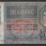 1919. Csehszlovákia , 10 Korona Osztrák-Magyar Bank bankjegy 10 h csehszlovák bélyeggel fotó