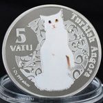 VANUATU 5 VATU 2015 UNC TÖRÖK ANGÓRA MACSKA CICA 40MM EZÜSTÖZÖTT SZÍNEZETT EMLÉKÉRME fotó