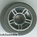 Lego Wheel 11mm D. x 6mm with 5 Spokes with Silver Outline Pattern with Black Tire 14mm D. x 6mm ... fotó