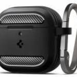 SPIGEN RUGGED ARMOR szilikon tok (ütésállóság, karabíner, karbon minta) FEKETE Apple AirPods 4 fotó