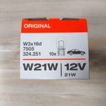 10db. OSRAM 7505 Izzó W21W 12V W3x16d Üvegfejü Fogl. nélk. izzó - 1 Doboz fotó