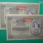 2*10000 korona 1918 hajtatlan, aUNC / UNC, sorszámkövető! DÖ pecséttel fotó