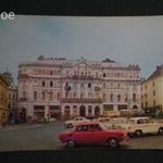 Képeslap, Pécs, Széchenyi tér, Megyei tanács, Skoda, Trabant, Ikarus, autó, teherautó , 1967- fotó