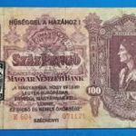 1930 -as ropogós 100 pengő bankó "Hűséggel a hazához"... felülbélyegzéssel VF (L0136) fotó