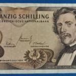 1967 -es AUSTRIA - 20 Schilling vízjeles fémszálas bankó UV aktivitással ! VF (L0167) fotó