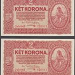 2x 2 korona 1920 ab széria aUNC/UNC fotó