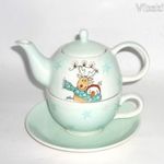 RÉNSZARVASOS TEÁS SZETT , EGYSZEMÉLYES PORCELÁN TEA SZERVÍZ fotó