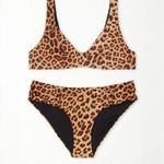 Leopard magas derekú ráncolt bikinialsó és leopard mélyen dekoltált bra top bikinifelső 9999FT/szett fotó