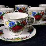 TARKA SZÍNEKKEL DEKORATÍV NÉMET PORCELÁN KÁVÉSCSÉSZE KÉSZLET ! fotó