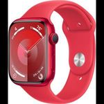 Apple Watch Series 9 GPS 45mm piros alumíniumtok, piros sportszíj M/L méret (MRXK3QF/A) (MRXK3QF/A) fotó