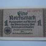 NÉMETORSZÁG 1 REICHSMARK HOROGKERESZTES BANKJEGY 1939-44 HAJTATLAN Reichskreditkassen fotó