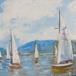 Bánfi - "Balaton: Vitorlásverseny..." (olaj, karton 23×33 cm) fotó