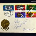 1976 MONTREÁL OLIMPIA FRDC 1979 PÁRBAJTŐR VB ALKALMI BÉLYEGZETT BORÍTÉK SPORTOLÓK ALÁÍRÁSÁVAL ! fotó