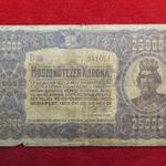 25000 KORONA 1923 (HÁTOLDALON AZONOSÍTATLAN BÉLYEGZÉS ) sz+, lyuk , kis papírhiány fotó