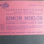 Régi reklám - Bp. IV. kerület, Terézváros, Szondy u. 55. Simon elektromotor fotó