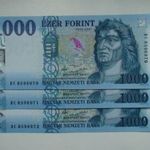 3 db. 1000 forint papírpénz 2017. "DC" UNC, sorszámkövető: 8596970, 8596971, 8596972. fotó