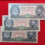 3db SORSZÁMKÖVETŐ 20 FORINT 1965 kiv+, egyetlen hajtás középen fotó