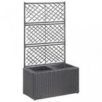 fekete rácsos polyrattan magaságyás 2 kaspóval 58 x 30 x 107 cm fotó