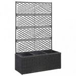 fekete rácsos polyrattan magaságyás 3 kaspóval 83 x 30 x 130 cm fotó