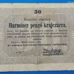 1849 -es 30 pengő krajczárra Kossuth Szabadságharcos bankó Kincstári utalvány RITKÁBB !VF(L0463) fotó