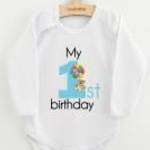 Baba body nyomtatással New Baby My first birthday blue - NEW BABY fotó