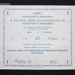 Polgári Bank és Kereskedelmi Részvénytársaság ideiglenes elismervény 10 pengő 1926 fotó