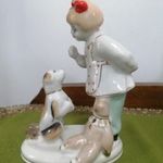 Polonne retro Orosz porcelán Kislány kutyával és bohóccal fotó