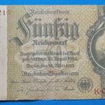 1933 -as GERMANY-Reichsbank - 50 Reichsmark vízjeles horogkeresztes bankó !! F (L0668) fotó