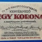 1916 -os UNC KENYÉRMEZŐ 1 korona "Hadifogoly-tábor pénz arab Sor és Sorozatszámmal bankó !! (L0643) fotó