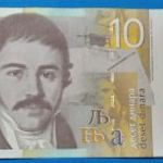 2000 -es YUGOSLAVIA - 10 Dinara vízjeles fémszálas bankó UV aktivitással !!! F (L0672) fotó