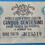 1918 -as ropogós papírú ITALY -5 Centesim bankó Cassa Veneta dei Prestiti !!! VF (L0674) fotó