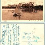 Siófok, Hullám és Sió szállodák, vitorlás. 1927 Monostory 30 Balaton képeslap, képeslevelezőlap fotó