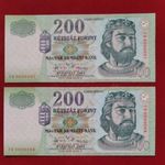 2db sorszámkövető alacsony sorszámú 2007 FD 200 Forintos. UNC!! A legritkább papír 200 Forintos! RR fotó