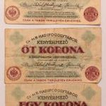 Hadifogolytábor Kenyérmező 1-5 korona 1916 (3 db.) fotó