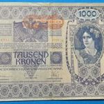 1902 -es 1.000 Korona II. AUFLAGE Osztrák felülbélyegzéssel !!!! Ritkább !!! F (L0665) fotó