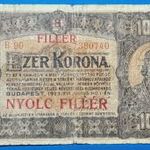 1923 -as 1000 Korona 8 fillér felülbélyegzéssel "kis alakú" bankó Ritkább !!! VG- (L0647) fotó