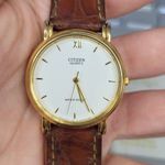 Retro CITIZEN Quartz Aranyozott Férfi Óra / Karóra MŰKÖDIK EREDETI BŐR SZÍJJÁVAL! fotó