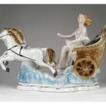 1H128 Jelzett lovasszobor nővel orosz porcelán szobor 29.5 cm fotó