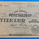 1946 -os Pénztárjegy 10.000 adópengőről ropogós vízjeles papírú bankó !!!!!! RITKÁBB!!! EF- (L0869) fotó