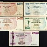 Zimbabwe, inflációs sor (2006-2007): 50 ezertől 750 ezerig (VF-VG) | 5 db bankjegy fotó