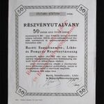 Baróti Szeszfinomító Likőr Rumgyár részvény utalvány 50x200 korona 1924 fotó