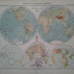 1907 Világtérkép több nézetből megjelent Stielers Hand-Atlas (*52) fotó