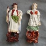 régi porcelán figura pár vásári porcelán piros fehér zöld magyar népviseletes antik porcelán figura fotó