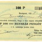 Hiteljegy, Tokbor Borkereskedelmi Rt. 100 pengős fizetési nyugtája, Bp. 1928. 7, 5x15, 3 cm. - - - fotó