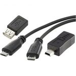 OTG kábel készlet, mikro USB kábel, 0, 15 m + mini B adapter + USB A adapter Conrad SuperSoft OTG ... fotó