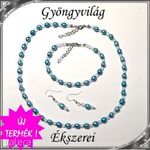 Ékszerek-szettek: Édesvizi igazgyöngy-swarovski szett, ezüstözött kapoccsal SSZEB-IG04 7, 5x6 kék fotó