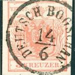 1850 OPM 3kr DEUTSCH BOGSCHAN bélyegzés Krassó-Szörény Romania Gudlin E2.2 / 200p (d74) fotó