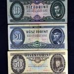 1962 - 1989 10 + 20 + 50 FORINT BANKJEGY TÉTEL EGYBEN fotó